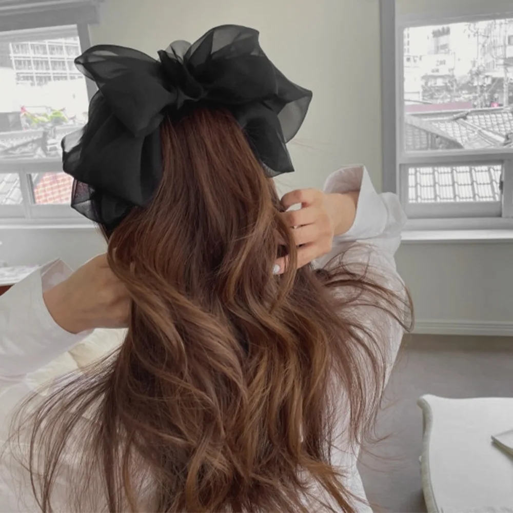 1PC Elegant Chiffon Bow Banana Clip High Ponytail Hair Grip Clip Female Vintage Vertical Claw Top Clip Headdress For Women Girls