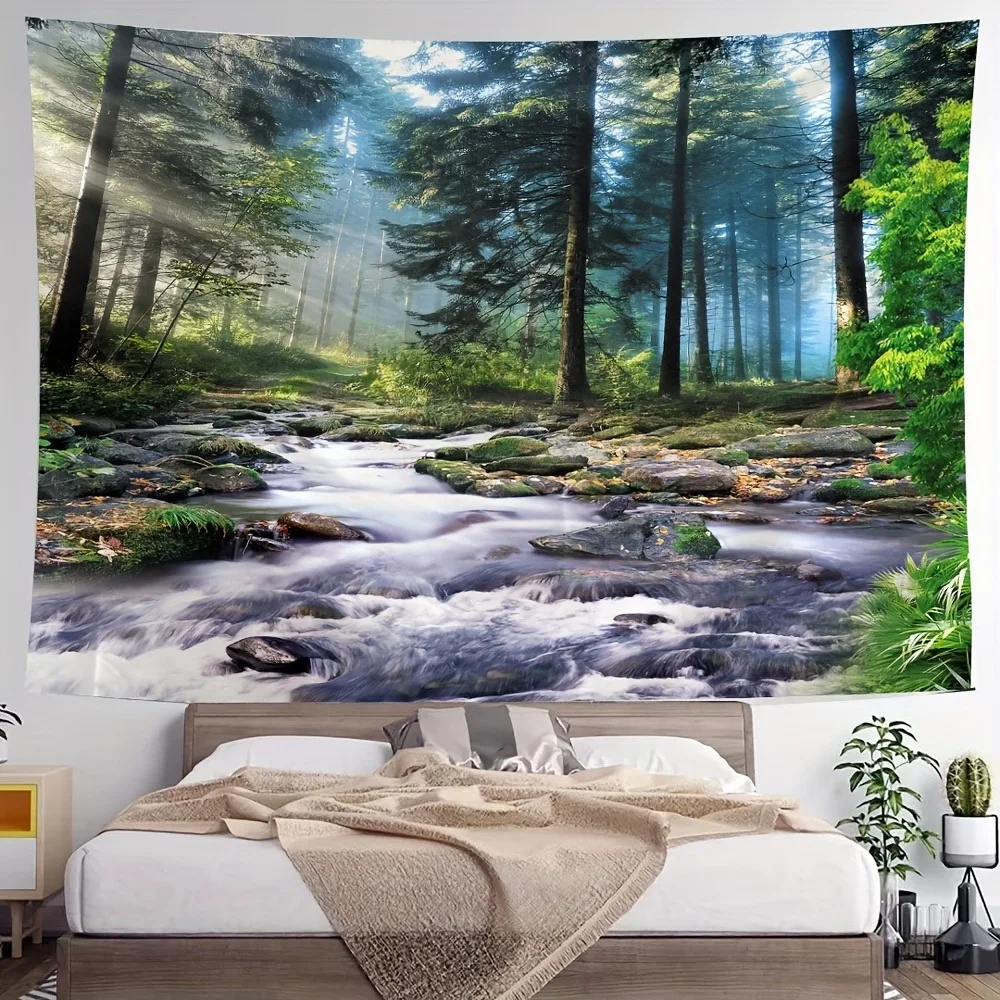 Forest Stream Tranquility Tapestry: Nature's RetreatWall decoration background cloth, bedroom room home decoration