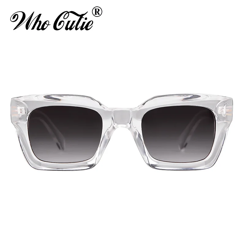 WHO CUTIE Vintage Oversized Transparent Sunglasses Women Retro Designer Tortoiseshell Rivet Frame Sun Glasses Shades OM656