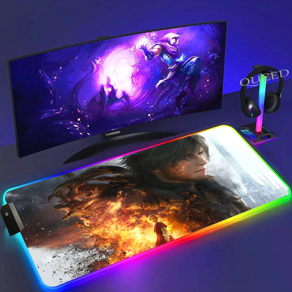 RGB Classic Game Final Fantasy Anime Mouse Pad LED Computer Laptop Game Mousepad PC Game Accessory Desk Mats Luminous Mouse Mat