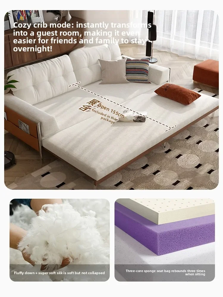 Solid wood sofa bed folding dual-purpose small apartment living room bedroom removable and washable