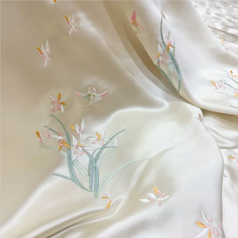 

Heavy satin acetate embroidered fabric Chinese style imitation Su embroidery ancient dress cheongsam clothing