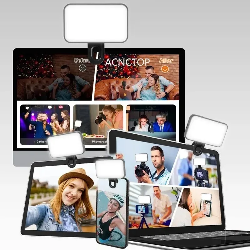 Phone Selfie Light Video Conference Lights Portable LED Light Compatible Portable Clips with 3 Light for Remote Work Live Stream