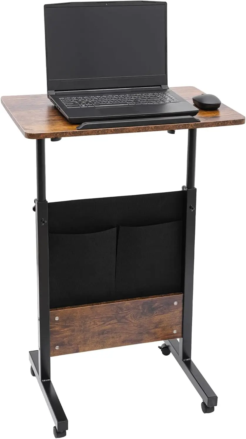 Rolling Computer Standing Desk, Portable Laptop Desk, 16'' x 24'' with Storage Bag Adjustable Height Computer Stand