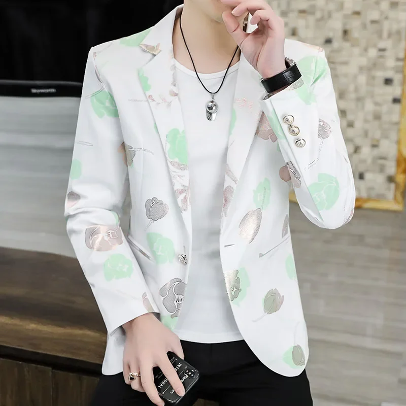 

HOO 2023 Men's New Spring and Autumn Personalized Printed Slim Suit Teen Trend Leisure blazers