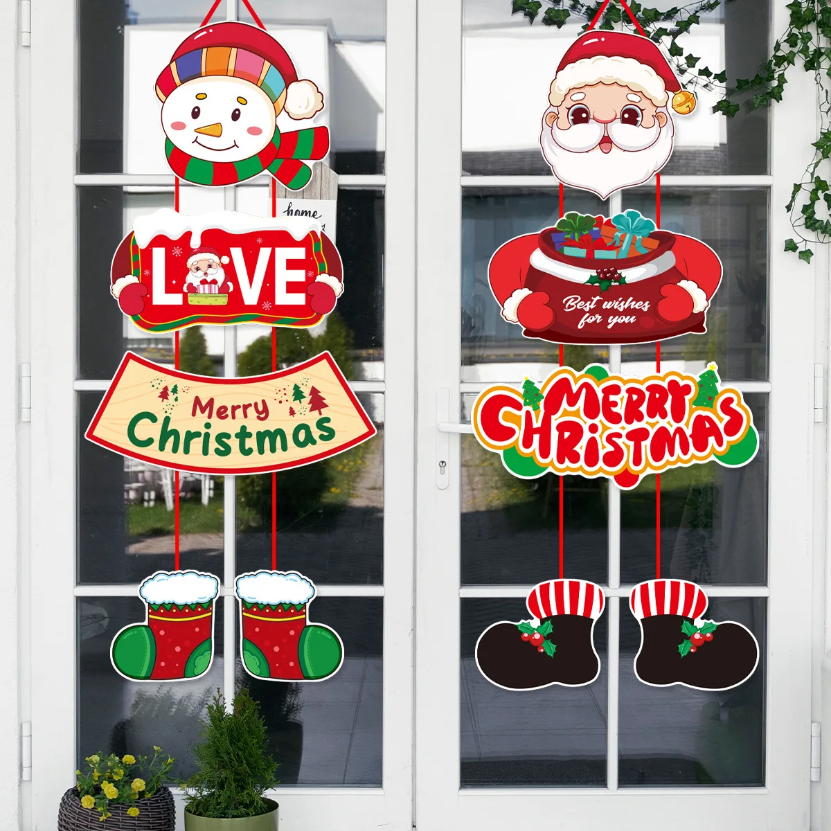 

2PC Merry Christmas Door Hanging Ornament Christmas Decoration Couplet Banner Snowman Santa Claus for Navidad Door Xmas Hanging