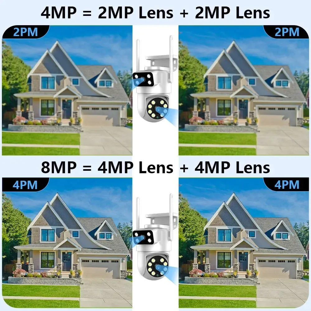 4K 8MP Tuya Dual Lens WIFI Camera PTZ Outdoor Dual Screen Ai Human Auto Tracking Security Camera Surveillance with Alexa Google