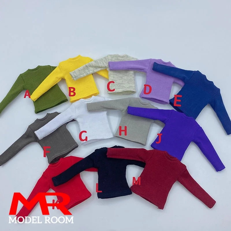 Maßstab 1:12 Männliches Langarm-T-Shirt Einfarbiges Kleidungsmodell Passend für 1:12 Notaman VT TBL Standard Soldat Actionfigur Körperpuppen
