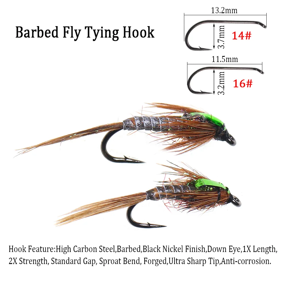 Vampfly 6ชิ้นตะขอมีลำกล้องเหล็กกล้าคาร์บอนตะขอมีลำกล้อง14 #16 #, เหยื่อล่อปลาหางไก่