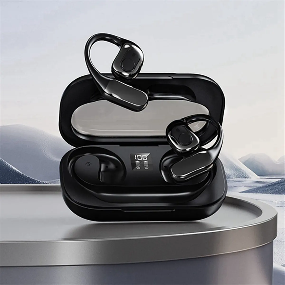 workjob Wireless Bluetooth Translation Headset Supports 142 Languages for Real-Time Translation Open Earphone Translator Black