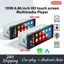 1Din Wireless CarPlay Android AUTO HD touch screen Universal 6.86'' Car Radio FM Stereo MP5 multimedia player BT TF port Camera