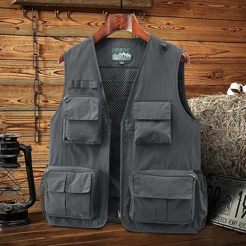 New Tactical Vest Men Zipper Pockets Fishing Vest Plus Size Military Thin Jackets Outdoor Sports Photography Summer Waterproof