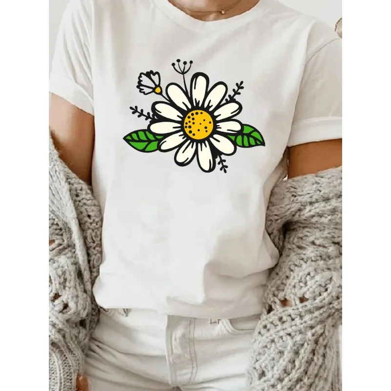 European T-shirt Short-sleeved Printed Female Summer Sun Flower Short-sleeved Sunflower Pattern T-shirt Woman Women Clothes