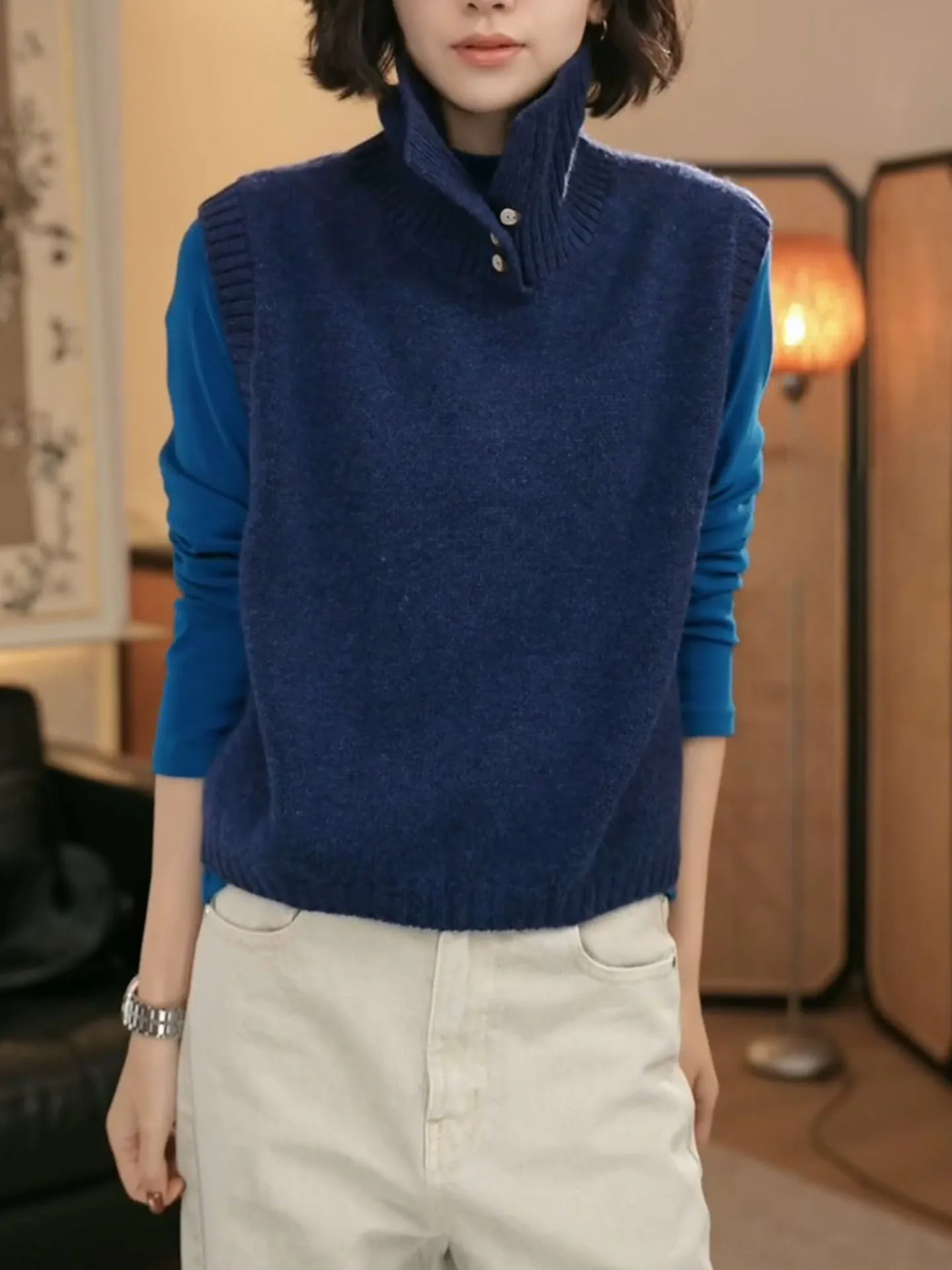 

Женский модный свитер с высоким воротником, эффектом похудения, больших размеров, в корейском стиле, повседневный, удобный, из смесовой шерсти