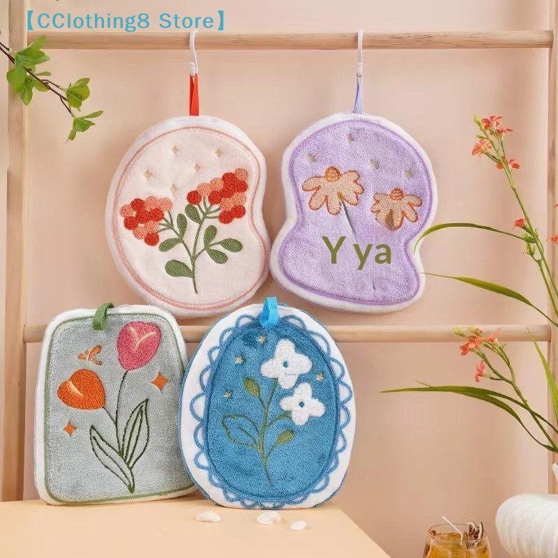 

Thickened Floral Pattern Hand Towel Coral Fleece Hanging Hand Towels Super Absorbent Towel For Bathroom Accessories【AliS8】