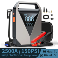 Portable Car Jump Starter Air Pump 150PSI Air Compressor Tire Pump 2500A Car Battery Booster Auto Starting Device 12V Jump Pack