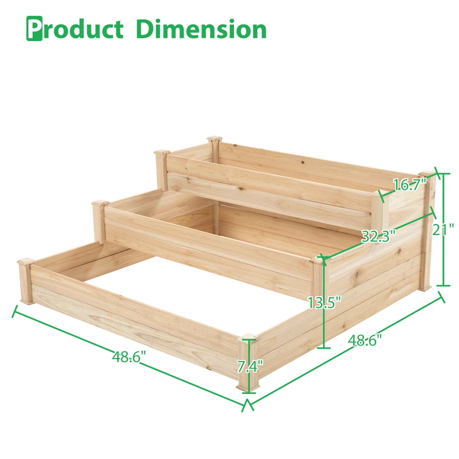 48.6 x 48.6 x 21in Raised Garden Bed Horticulture Outdoor Elevated Flower Box Tiered Garden Bed Wooden Vegetables Growing Plante