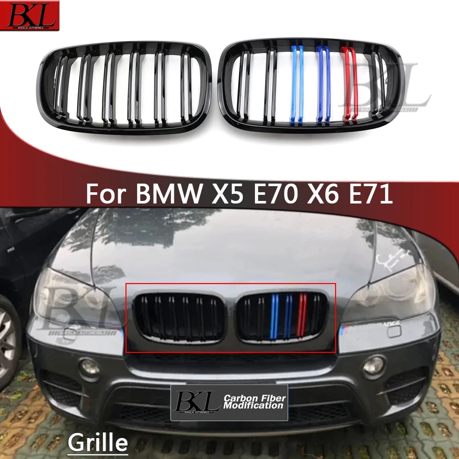 

For BMW X5 X6 E70 E71 2007-2014 High quality Kidney Grille Glossy Black ABS Color Plastic Front Bumper AutoDecor Grill