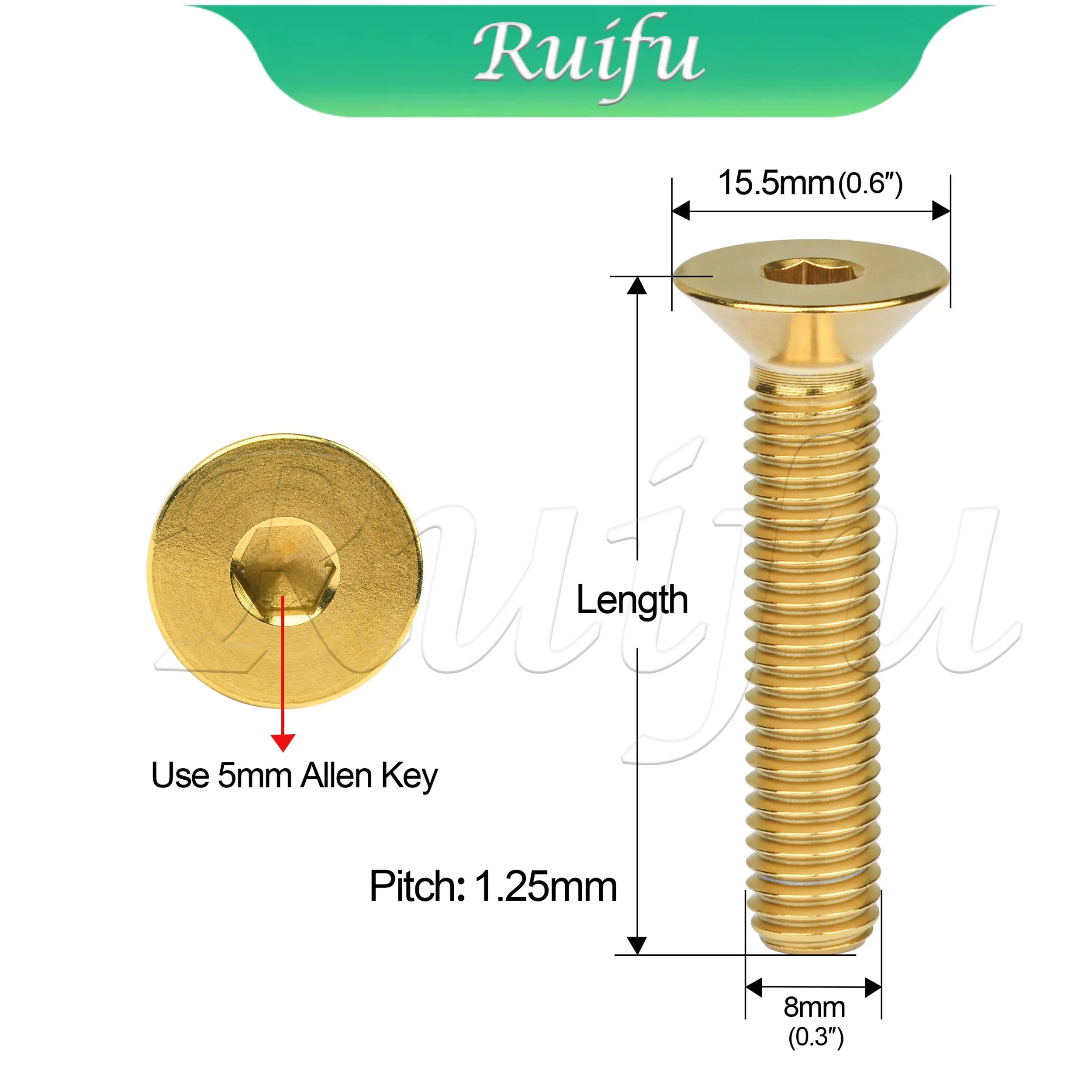 Ruifu Titanium Bolt Ti Bolts  6pcs M8x15 20 25 30 35 40 45 50 60 65mm sink head screw