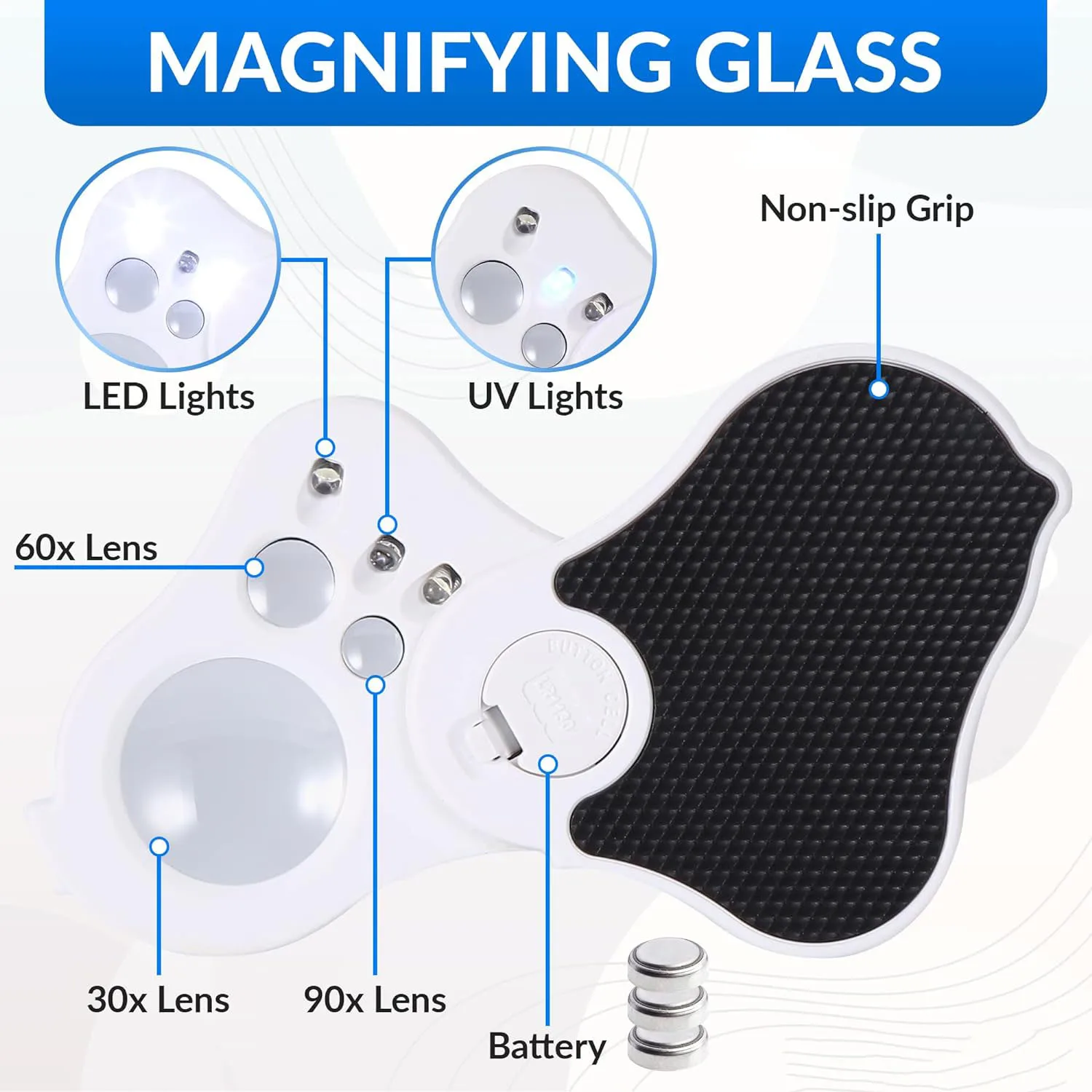 Imagem -04 - Iluminado Jóias Lupa Lupa Dobrável Diamante Lupa Luzes Led uv para Joalheiros Gemas Moedas Selos 30x 60x 90x
