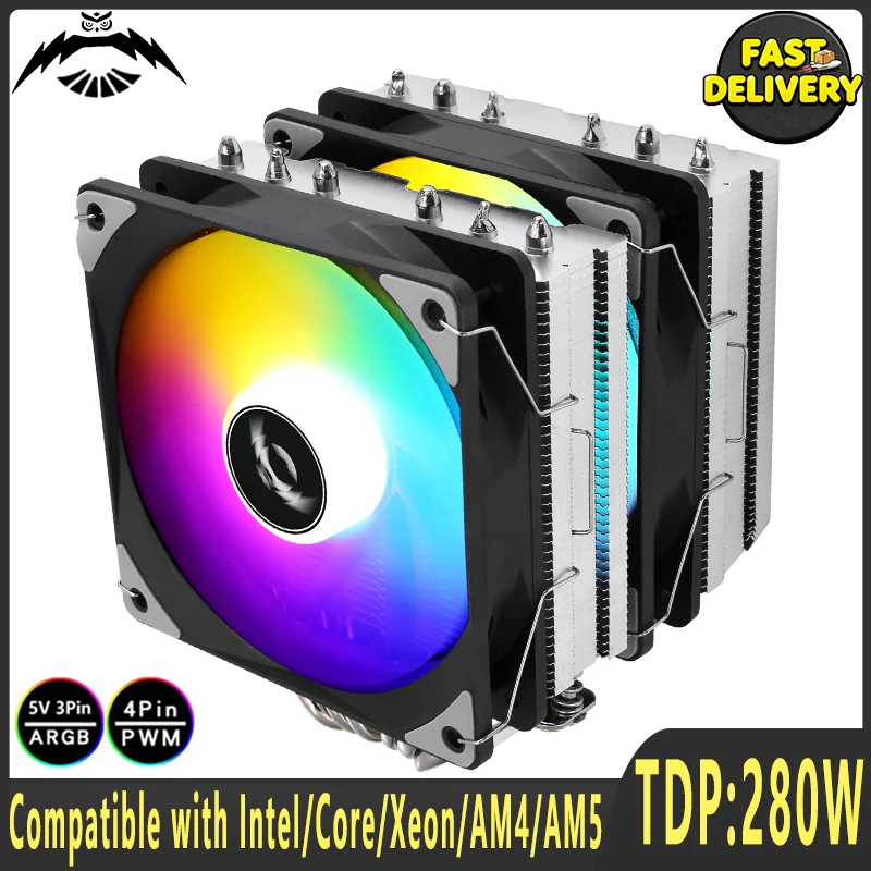 Twin Tower 6 Heat Pipe CPU Cooler 120mm Fan Air-cooled Install Compatible X99 E5 i7 i9 AM4 AM5 LGA2011 2066 115x 1200 1700 1851