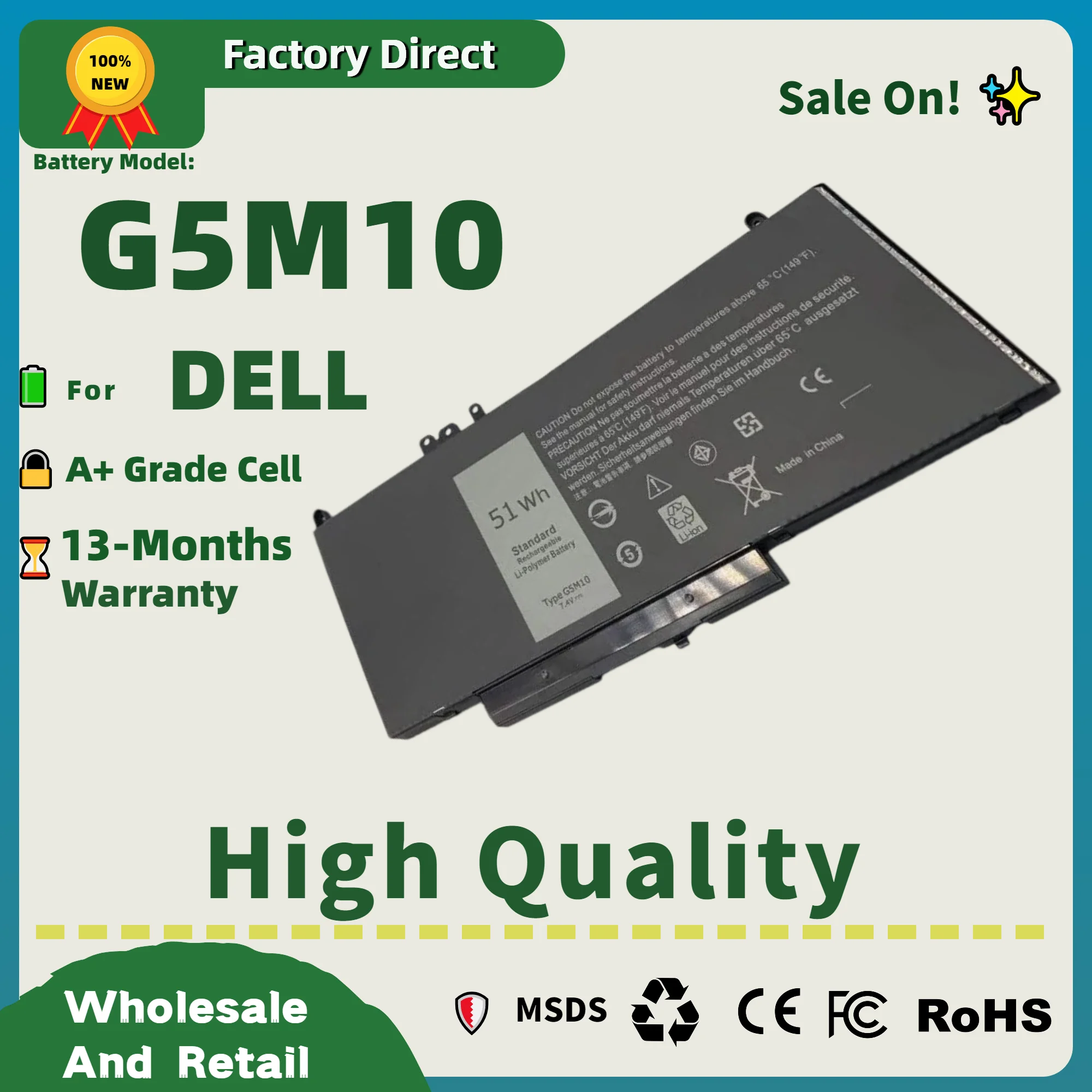 Factory Direct! G5M10 G5M1O Laptop Battery for DELL Latitude E5250 E5450 E5550 Sereis 8V5GX R9XM9 WYJC2 1KY05
