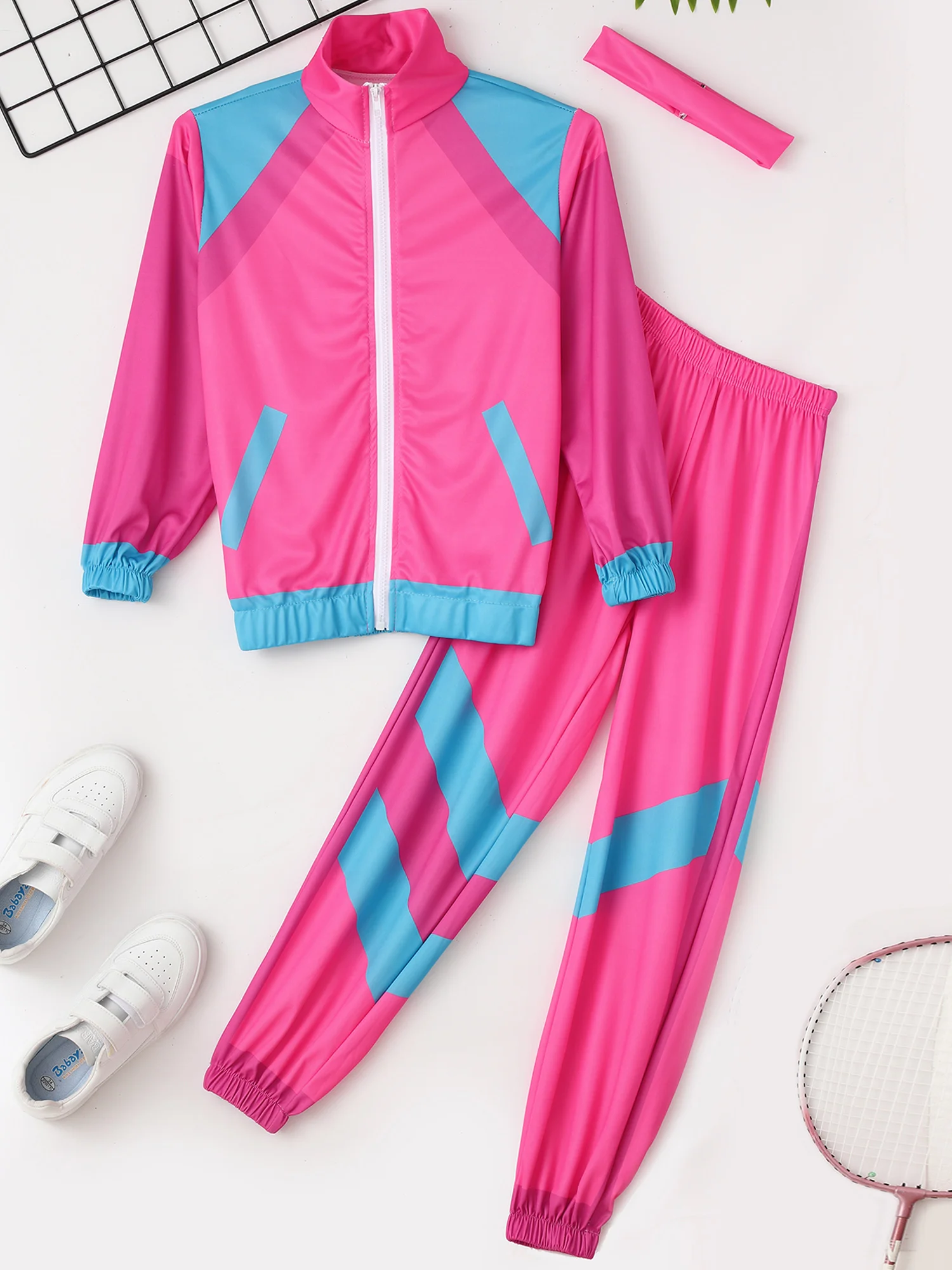 Dzieci Chłopcy Dziewczynki 80s 90s Dres Retro Disco Hippie Kostium Hip Hop Jazz Dance Set Strój sportowy na karnawał Halloween Cosplay