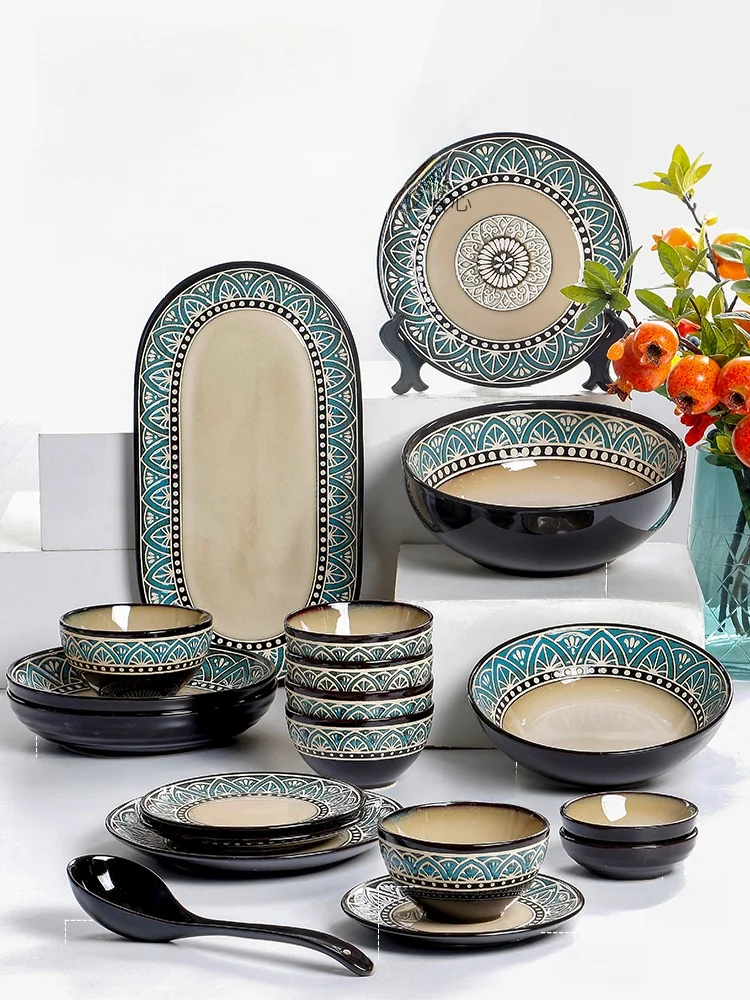 

Creative Mediterranean Sle Cerc Bowl Set Retro Personalized Dining Utensils Gift Home Use Di Plate Rice Bowl