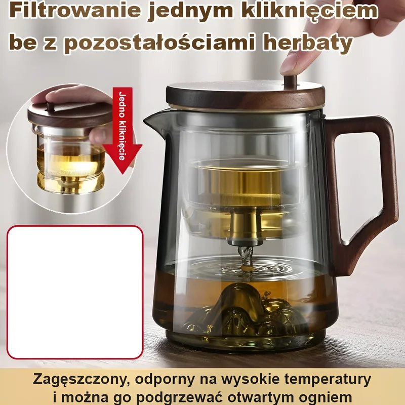 

Glass Teapot One-touch Filter Sandal Wood Teapot Full Glass Liner One-touch Tea and Water Separation Teapot Tea Brewing Tool