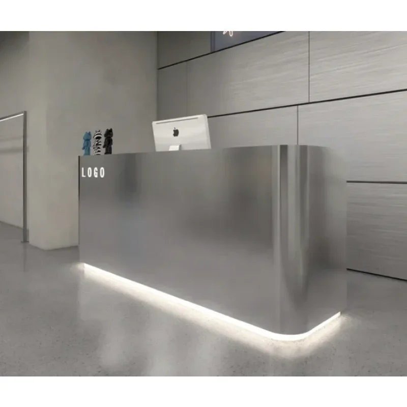 

2024 Stainless Steel Bar Simple Modern Clothing Store Checkout Shop Small Beauty Salon Barber Shop Reception Desk