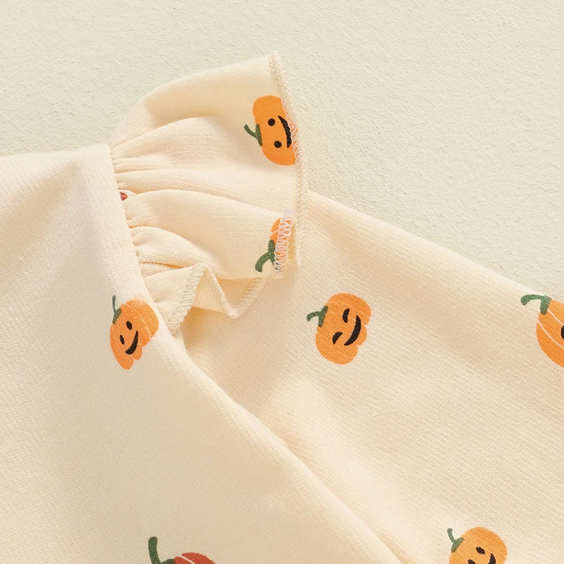 Toddler Clothes Baby Girl Fall Halloween Outfit Pumpkin Print Long Sleeve Pullover Pants  Set 2 Pcs Baby Clothing