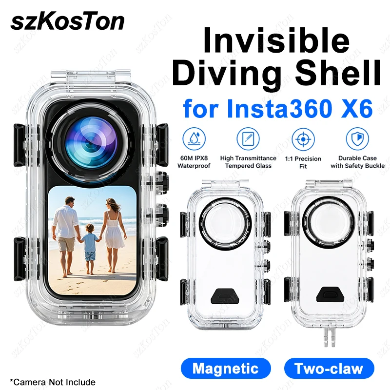 Diving Housing for Insta360 X6 Camera 60M Waterproof Case Invisible Dive Shell Underwater Camera Protection Accessories