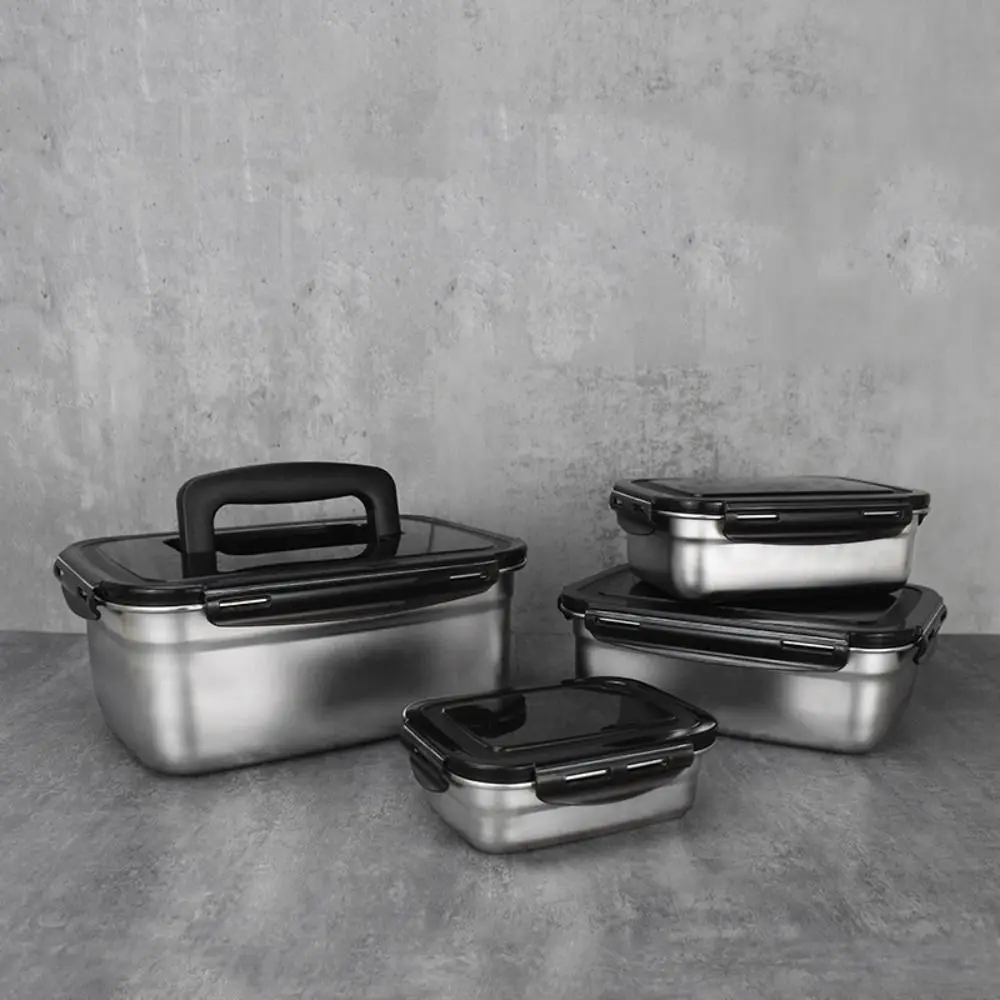 

Большая вместительная герметичная крышка из нержавеющей стали с ручкой. Прямоугольная герметичная коробка для хранения свежих продуктов. Морепродукты.