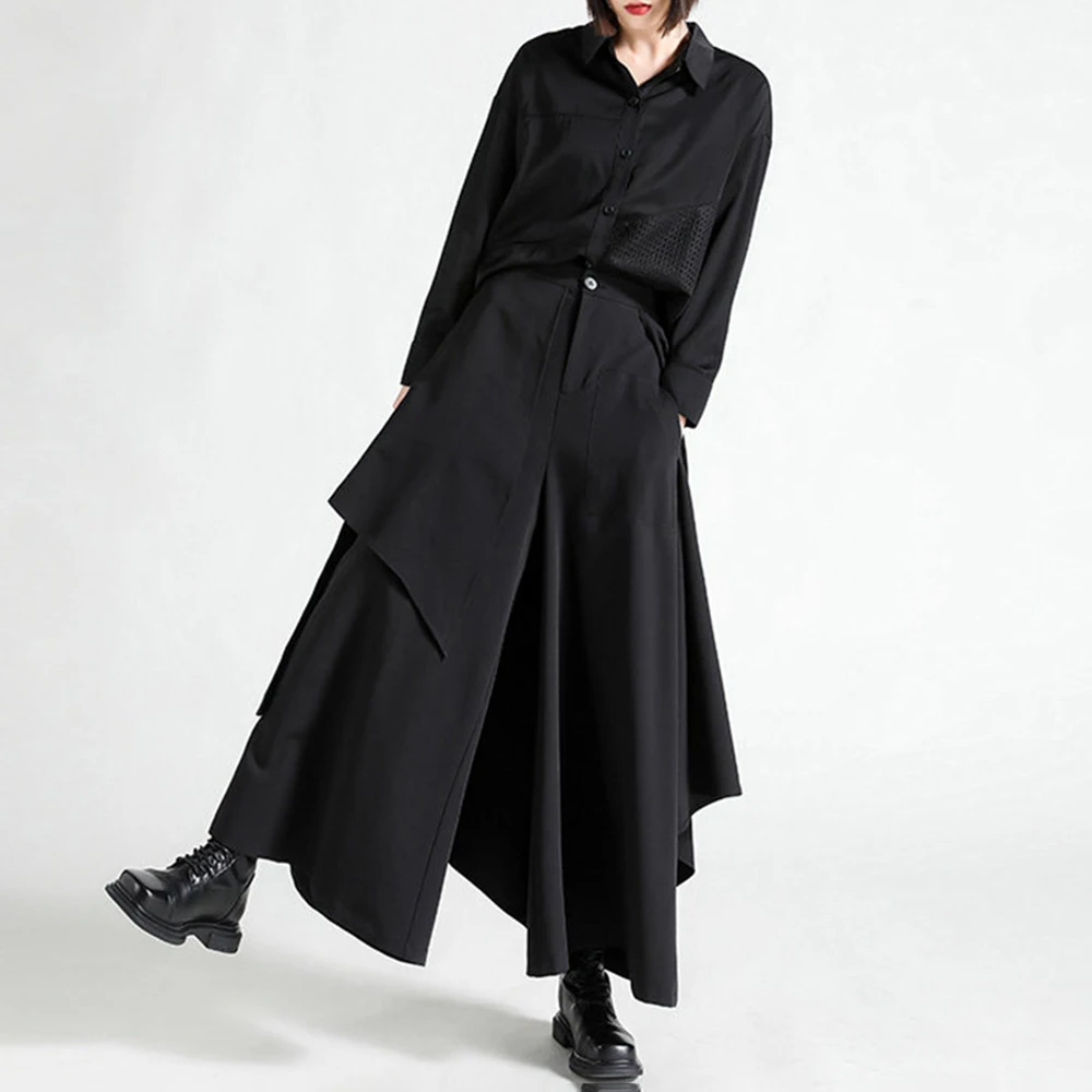 Y2k Asymmetrical Dark Gothic Skirt Pants Genderless Japanese Streetwear Fashion Youth Stage Avant Garde Wide Leg Culottes 2026