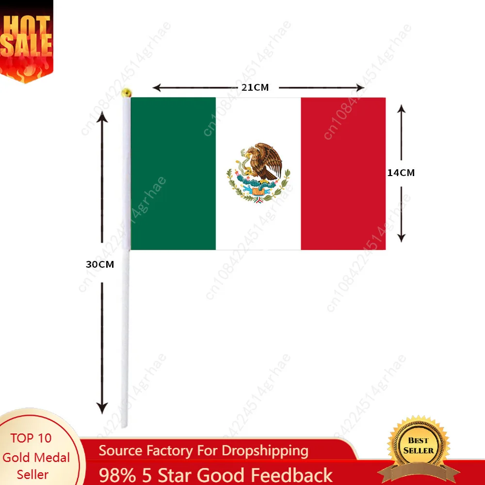Mexico Hand Waving Flag Mexico Flag Small Mini Hand Held Flags 10 Pcs 14x21cm  Sporting Event Support Handheld Flag