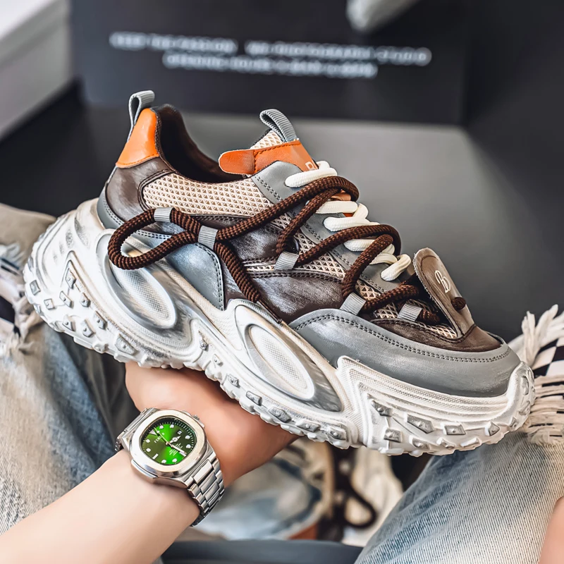 

Модная и удобная нескользящая обувь на четыре сезона, зеленые кроссовки для бега на толстой подошве, осень 2023, новые мужские повседневные кроссовки