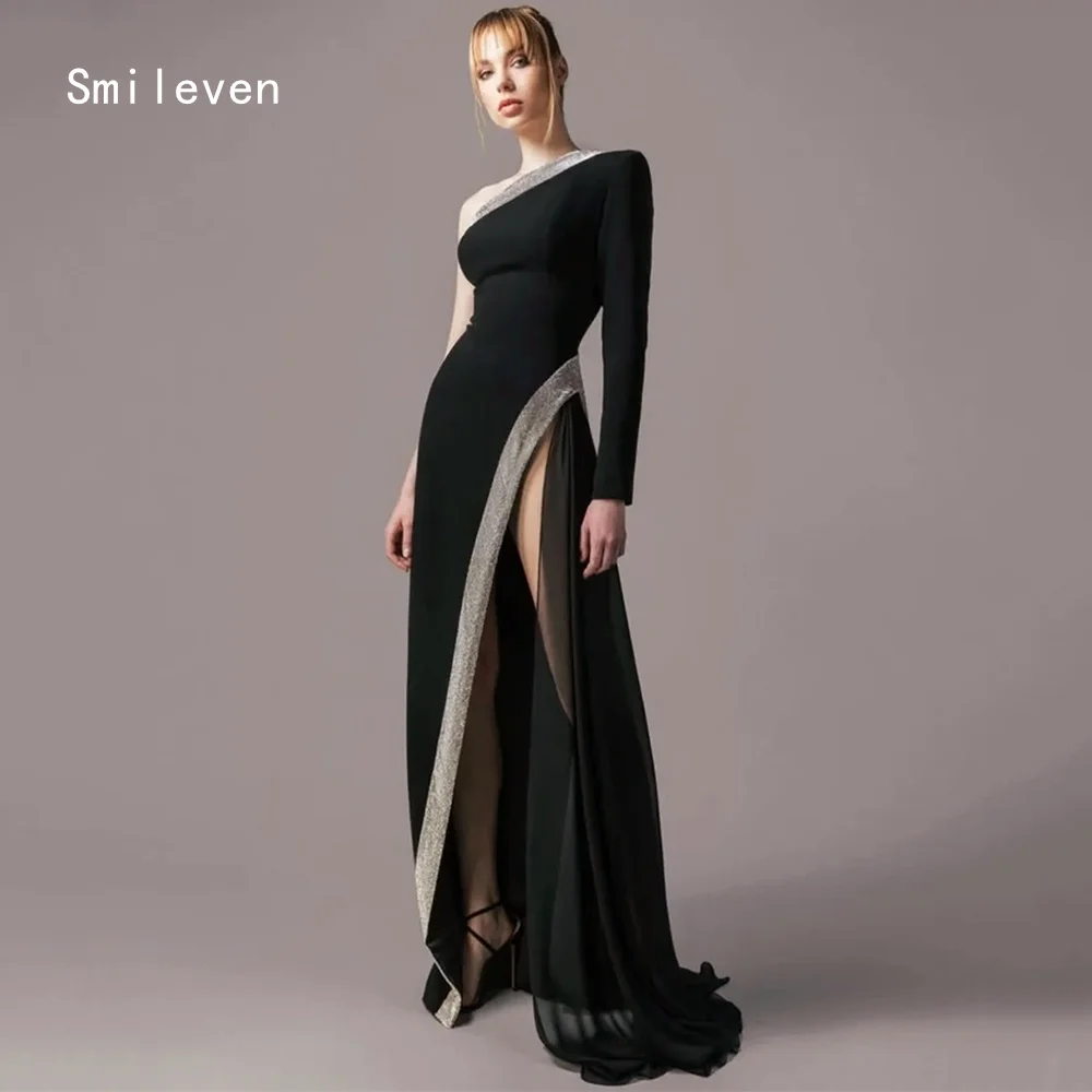 Smileven Luxury Noval Mermaid Evening Dress One Shoulder Elegant Formal Prom Dresses Black Appliques Party Gowns Customized 2026