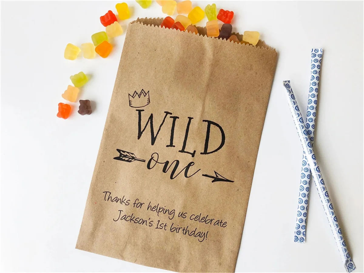 50PCS First Birthday Favor Bags, Candy Bags, 1st Birthday Favor Bags, Birthday Treat Bags, Wild One Birthday Party Favor Bags