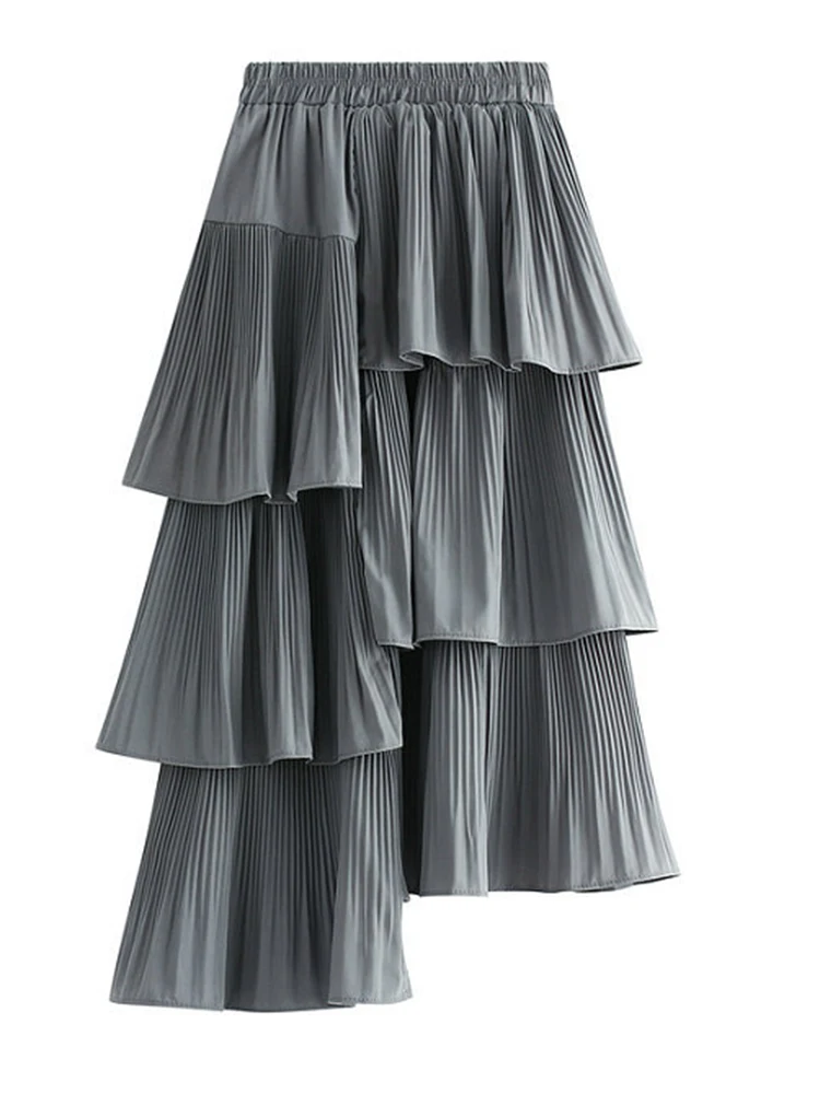 LANMREM Asymmetric Pleated Cake Skirt Women's Versatile Medium And Long Ruffle Irregular Skirts Female Fashion 2024 New 2R1140