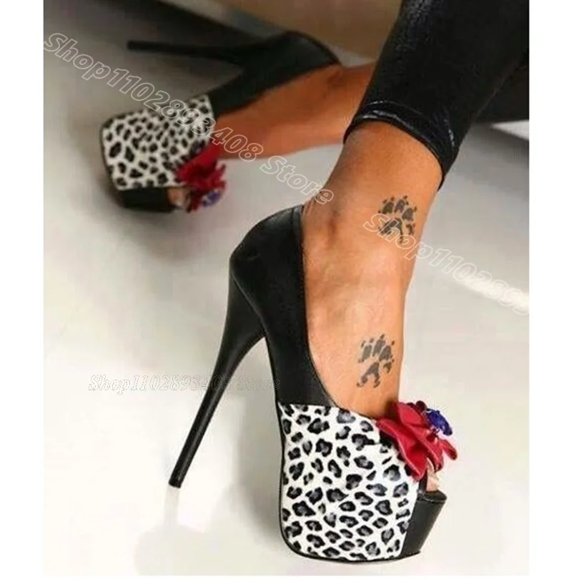 Black Leopard Print Bowknot Decor Pumps Peep Toe Shallow Spring Fashion Party Dance Elegant Women Shoes 2024 Zapatos Para Mujere