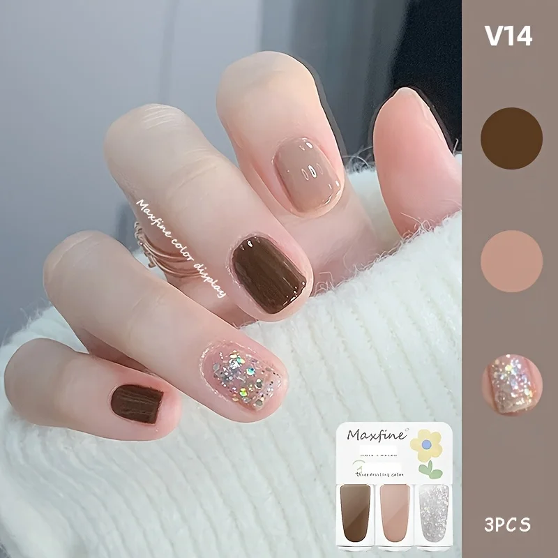v14 Chocolate Mousse 3 - piece Set of No - bake Nail Polishes. Quick - drying, long - lasting, peel - able and water - based