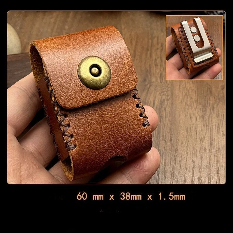 Echtes Rindsleder-Etui für Zorro/Zippo Feuerzeuge, Vintage-Design, Ledertasche mit verstärktem Stahlclip, Retro-Feuerzeughalter – Detail 9