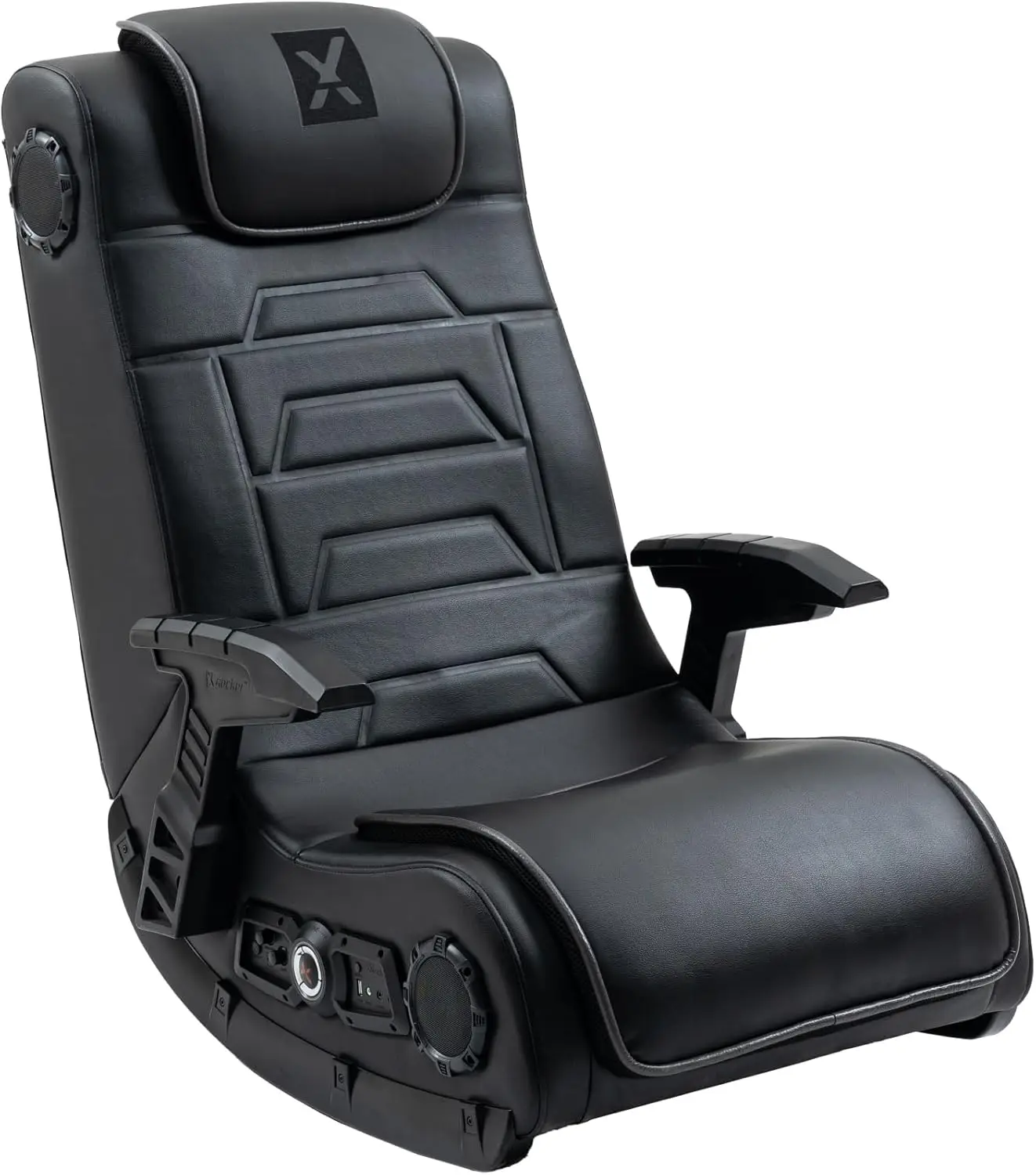 Gaming Floor Rocker Chair with Built-in Audio, Foldable, Vegan Leather, for Gamers, Bedroom, or Game Room