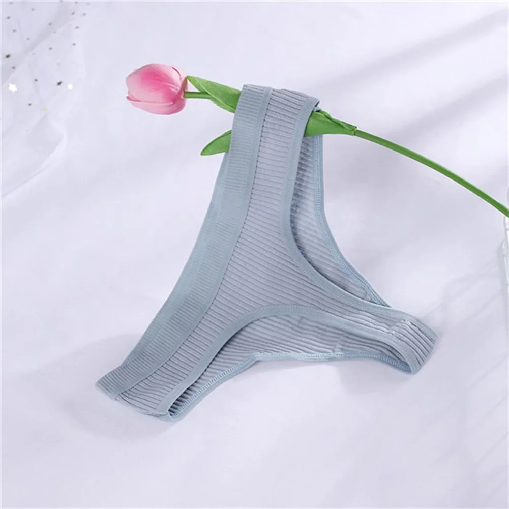 Women Cotton Crotch Anti-Exposure Low-Waist Thong Thread Underwear T-Shaped Breathable Briefs Girl Patchwork Female G-string