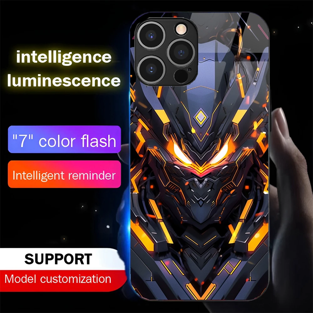 

Popular Punk Mech LED Light Glow Luminous Phone Case Voice Controlled Shells For iPhone 16 E 15 14 13 12 11 Pro Max XR X Plus SE