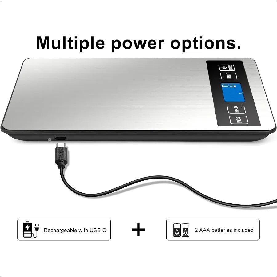 Balance alimentaire 1g 0.1oz balance de cuisine numérique 22lb 7 unités Tare PCS puissance Rechargeable verre trempé acier inoxydable Balance de poids alimentaire