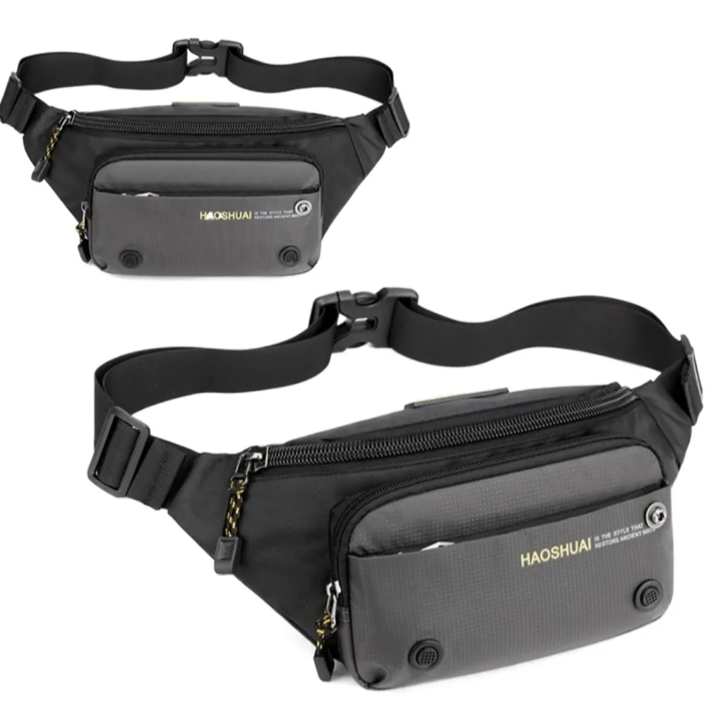 حقيبة خصر كاجوال للرجال من النايلون متعددة الجيوب بسعة كبيرة، حزمة مراوح رياضية بحزام قابل للتعديل، حقيبة صدر مقاومة للاهتراء لركوب الدراجات