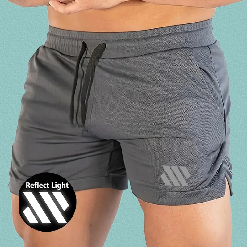 

Мужские летние брюки для фитнеса со светоотражающей полосой, шорты для фитнеса, спортивная одежда для бега, шорты для бега, мужские спортивные