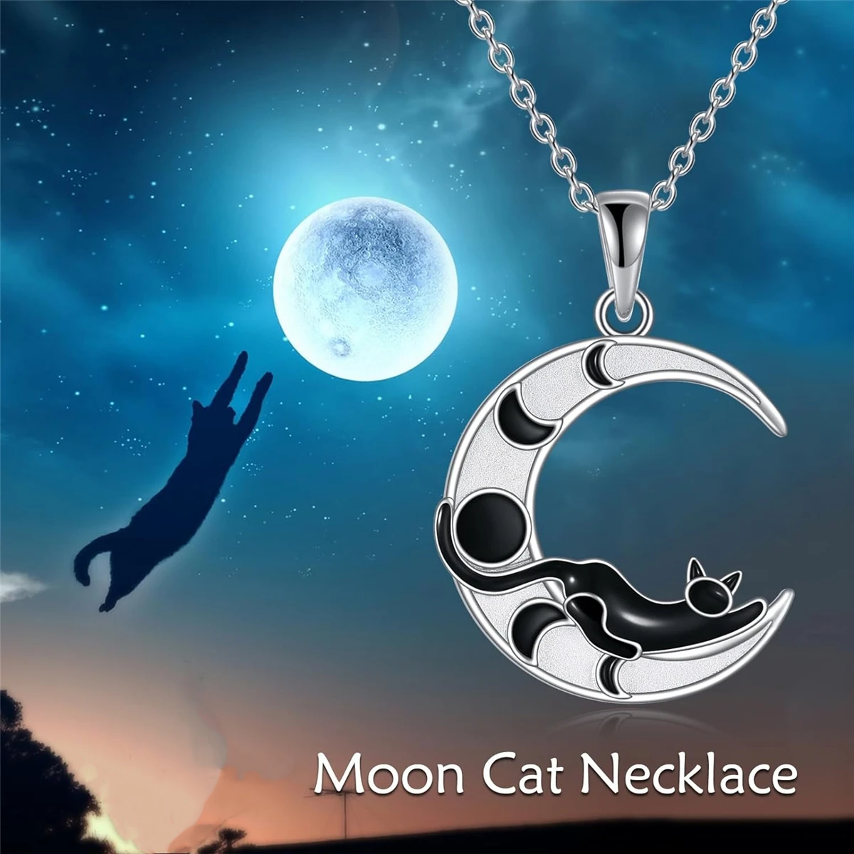 Exquisite Cute Mysterious Black Lazy Cat Crescent Necklace Fashion Women's Animal Pendant Pet Necklace Birthday Gift for Girl