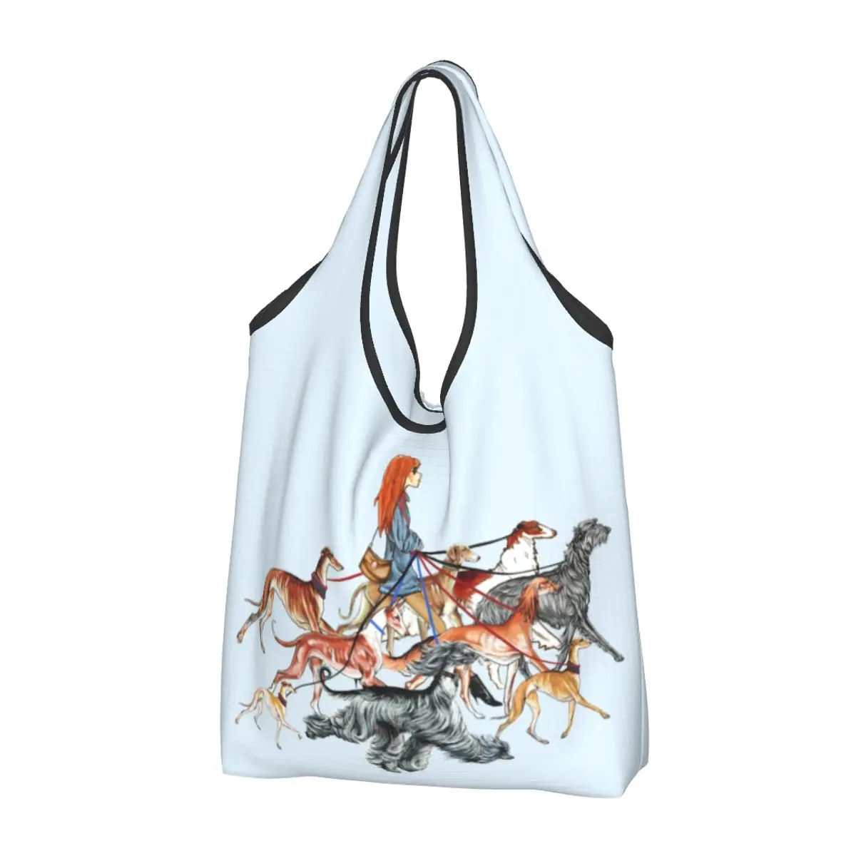 Custom Reusable Walking The Sighthounds Shopping Bag Women Tote Bag Portable Greyhound Whipppet Dog Groceries Shopper Bags